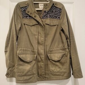 Mudd Khaki Utility Jacket with Black Geometric Design